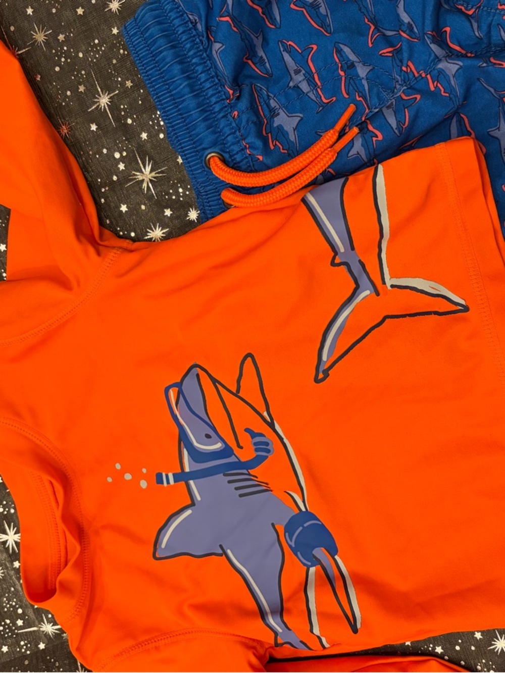 Carter's Orange and Blue Shark Print Kids Swim Rashguard